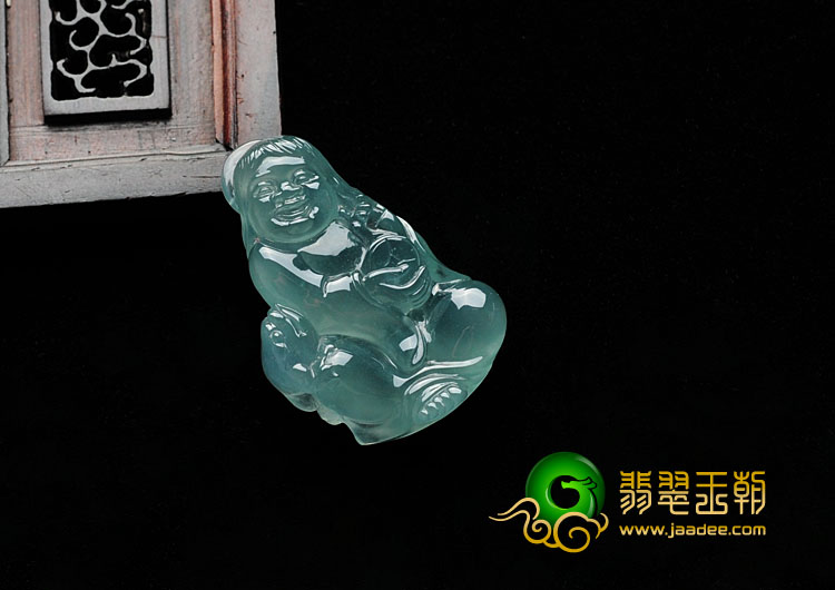 玻璃种蓝晴水缅甸翡翠刘海戏金蟾挂件