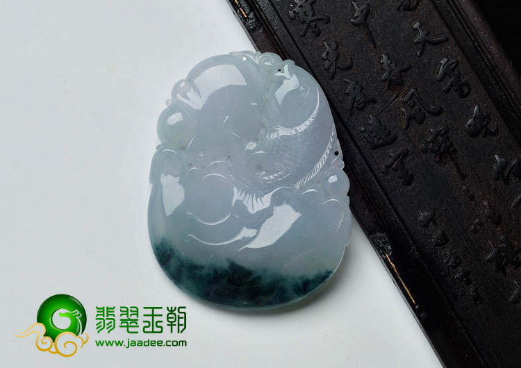 冰种淡紫罗兰飘花缅甸翡翠年年有余挂件