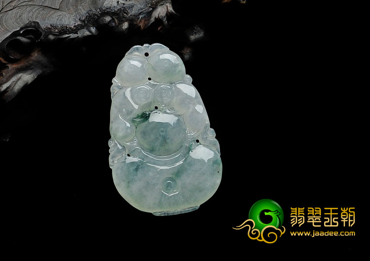 冰种飘花缅甸翡翠灵猴献寿挂件