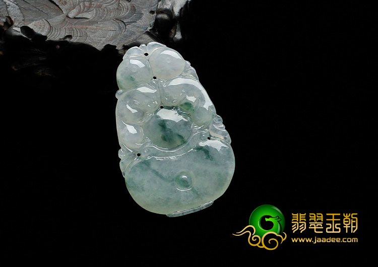 冰种飘花缅甸翡翠灵猴献寿挂件