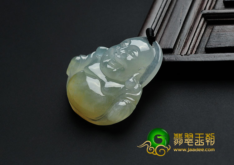 冰种淡黄翡缅甸翡翠玉佛挂件