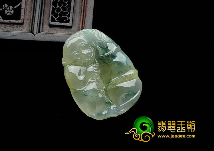 冰种黄翡飘花缅甸翡翠高升封侯挂件