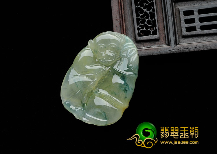 冰种黄翡飘花缅甸翡翠高升封侯挂件