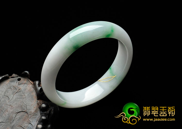 细糯种飘翠缅甸翡翠贴金手镯（53.9mm）