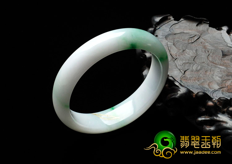 细糯种飘翠缅甸翡翠贴金手镯（53.9mm）