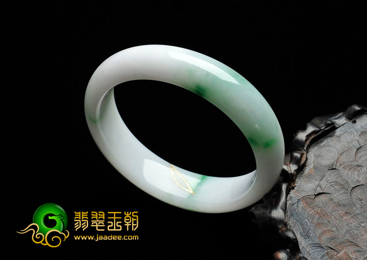 细糯种飘翠缅甸翡翠贴金手镯（53.9mm）