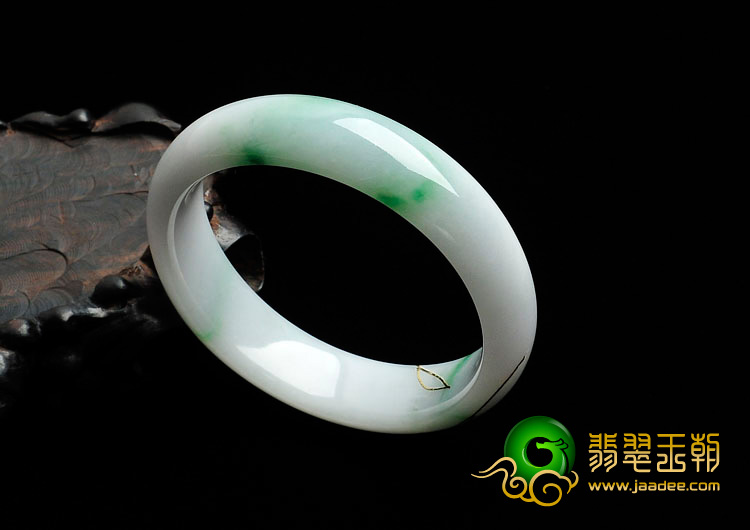 细糯种飘翠缅甸翡翠贴金手镯（53.9mm）