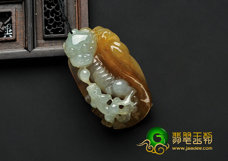 糯冰种褐黄翡缅甸翡翠望子成龙挂件