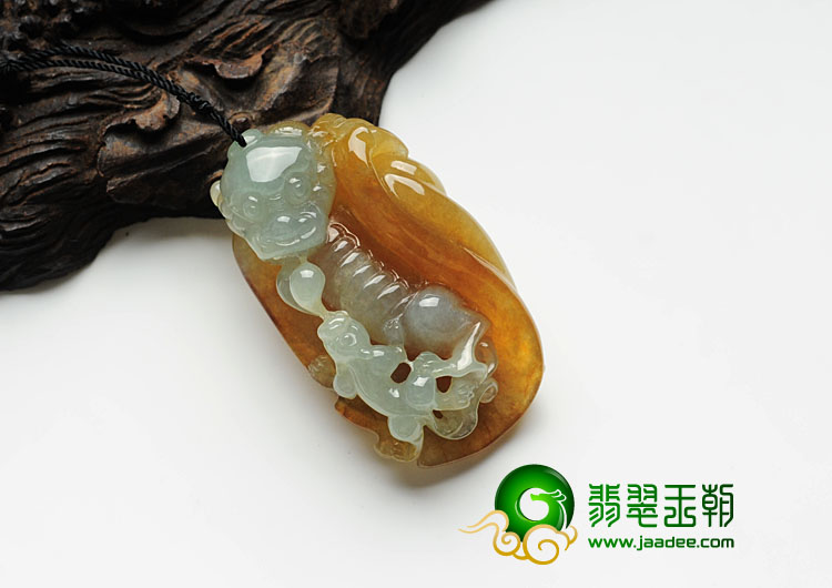 糯冰种褐黄翡缅甸翡翠望子成龙挂件