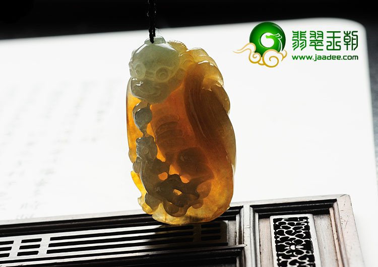 糯冰种褐黄翡缅甸翡翠望子成龙挂件