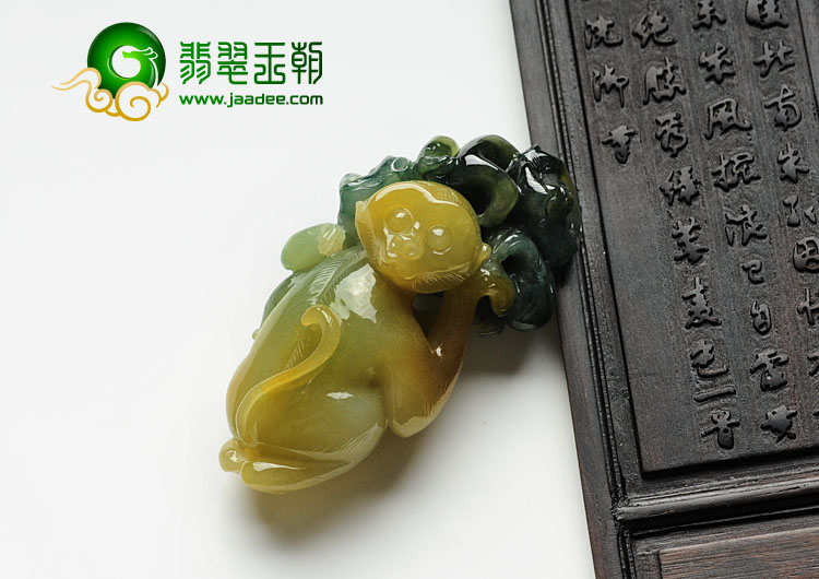 细糯种黄翡飘花缅甸翡翠代代封侯挂件
