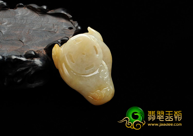 糯冰种黄翡缅甸翡翠虎头挂件