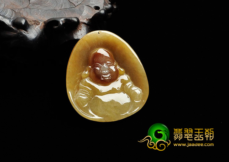 糯冰种黄翡缅甸翡翠佛在心中挂件