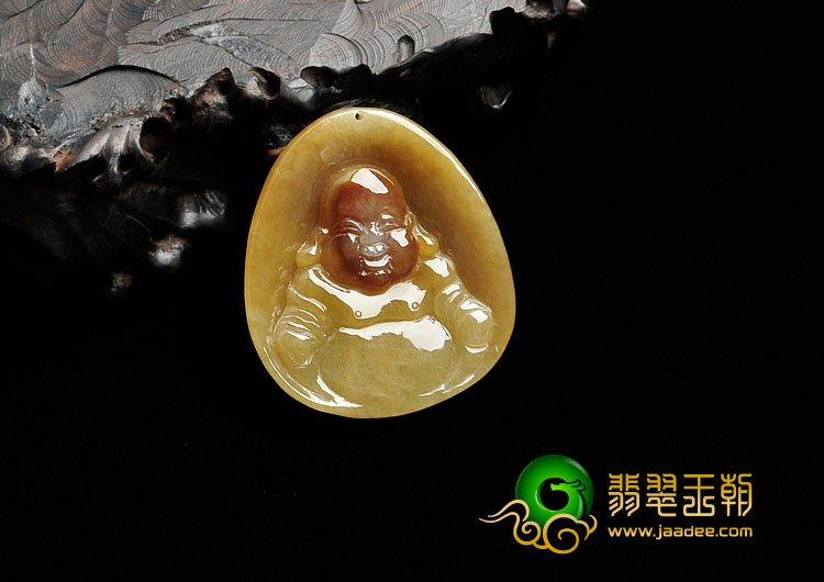糯冰种黄翡缅甸翡翠佛在心中挂件