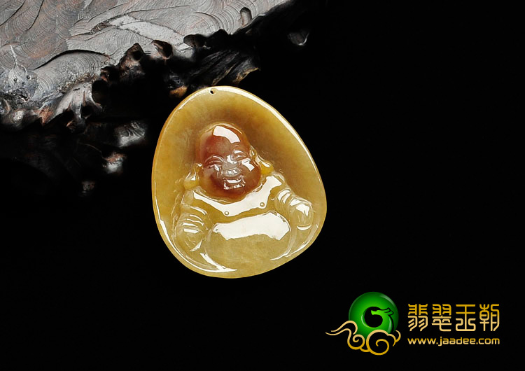 糯冰种黄翡缅甸翡翠佛在心中挂件
