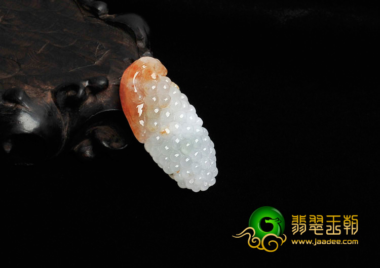糯冰种红黄翡缅甸翡翠葡萄挂件