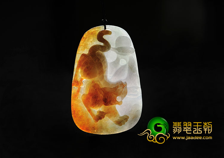 糯冰种红黄翡缅甸翡翠虎牌挂件