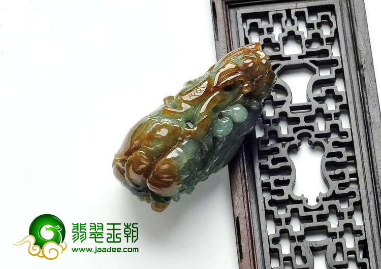 糯冰种褐黄翡缅甸翡翠鸟语花香挂件