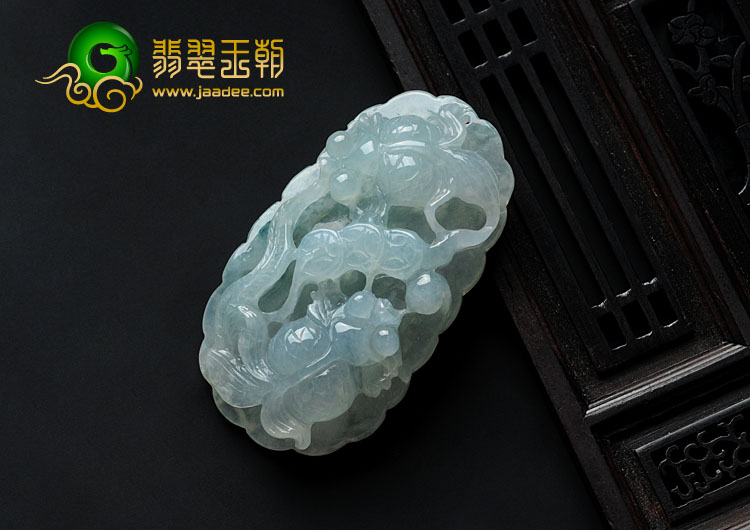 糯冰种晴水略飘花缅甸翡翠金玉满堂挂件