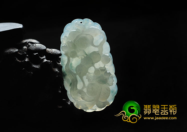糯冰种晴水略飘花缅甸翡翠金玉满堂挂件