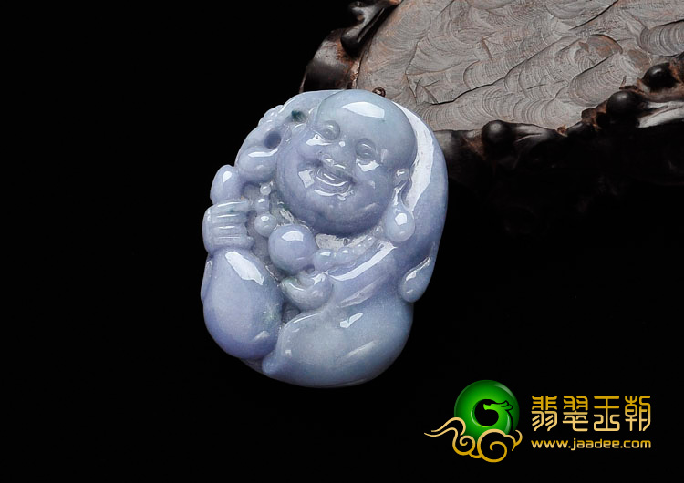细糯种紫罗兰略飘花缅甸翡翠布袋和尚挂件