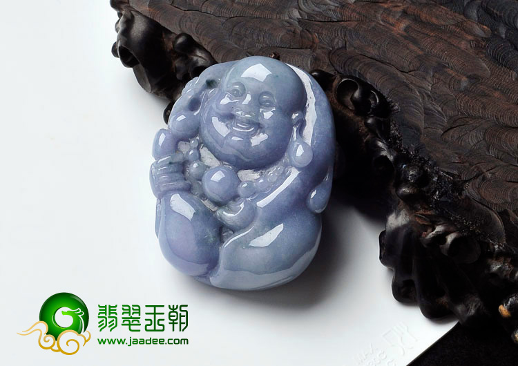细糯种紫罗兰略飘花缅甸翡翠布袋和尚挂件