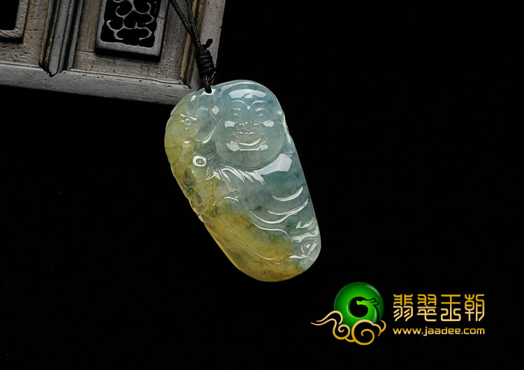 冰种黄翡飘花缅甸翡翠逍遥佛挂件