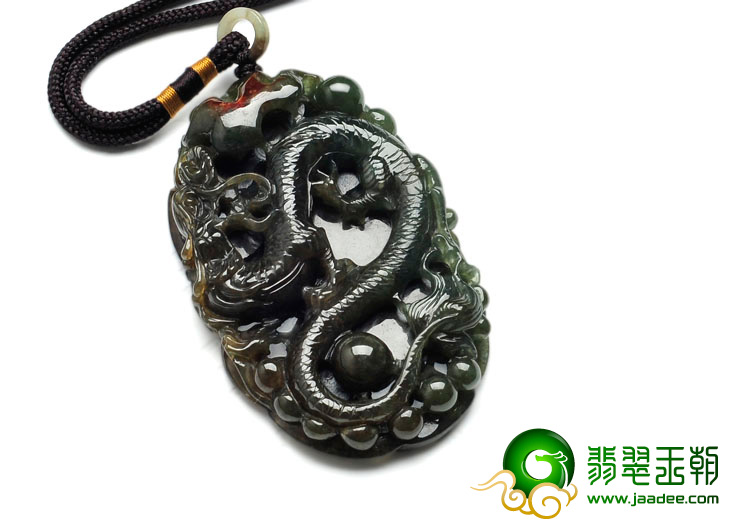 糯冰种青褐色缅甸翡翠大龙牌挂件