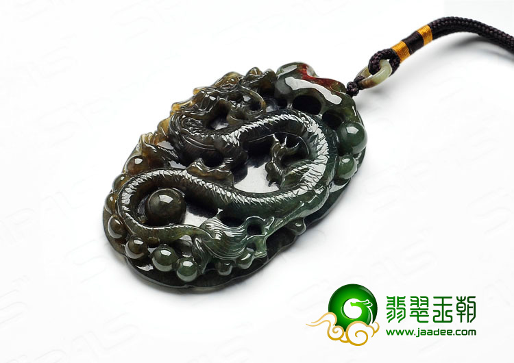 糯冰种青褐色缅甸翡翠大龙牌挂件
