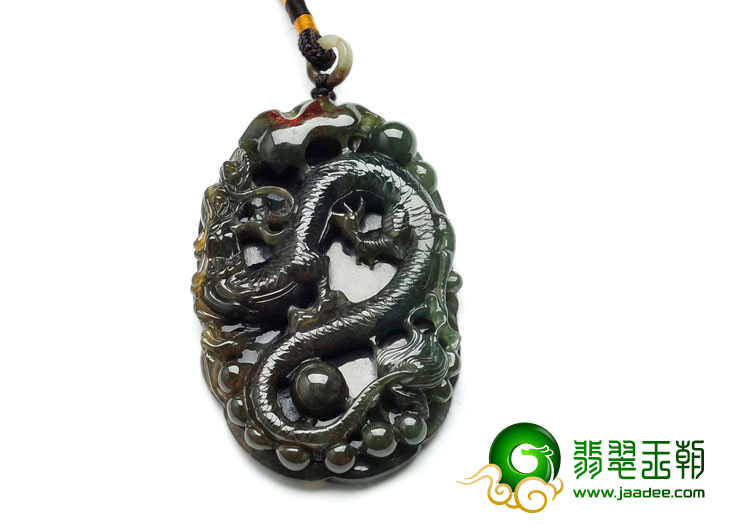 糯冰种青褐色缅甸翡翠大龙牌挂件