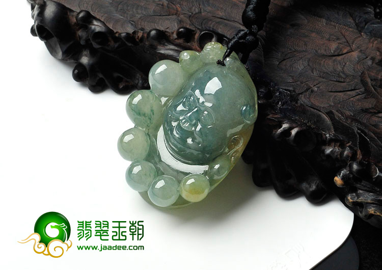 冰种黄翡飘花缅甸翡翠佛头挂件