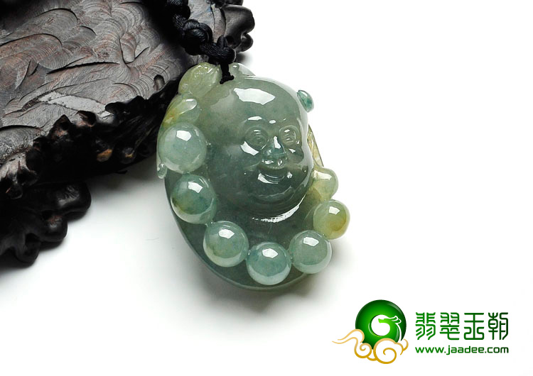 冰种黄翡飘花缅甸翡翠佛头挂件
