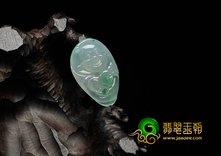 冰玻种翠色缅甸翡翠笑佛头挂件