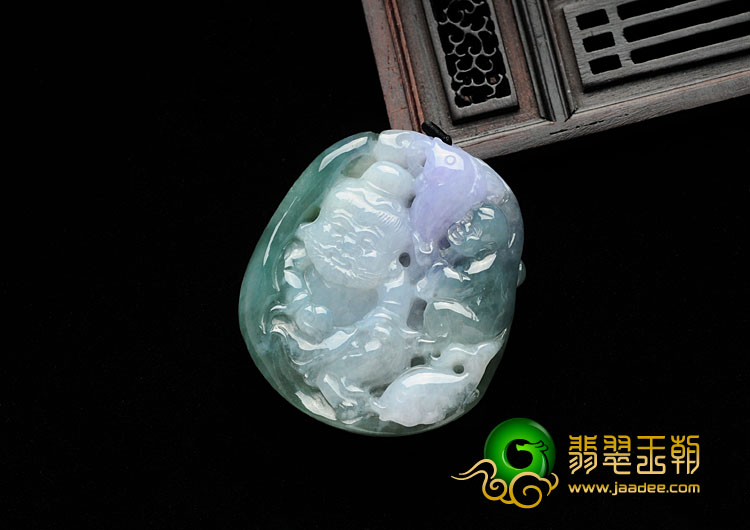 糯冰种三彩缅甸翡翠渔翁得利挂件