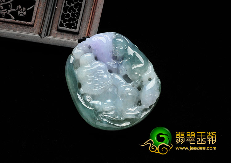 糯冰种三彩缅甸翡翠渔翁得利挂件