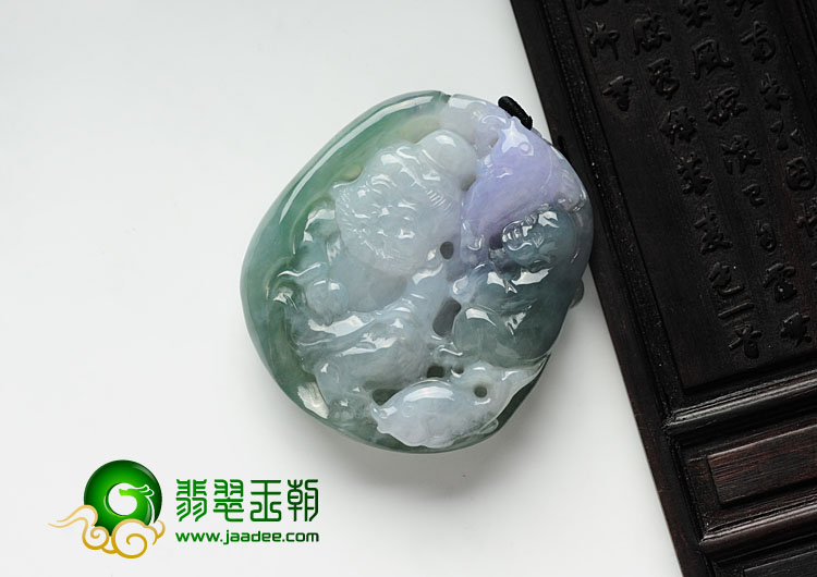 糯冰种三彩缅甸翡翠渔翁得利挂件