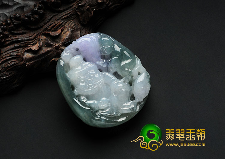糯冰种三彩缅甸翡翠渔翁得利挂件