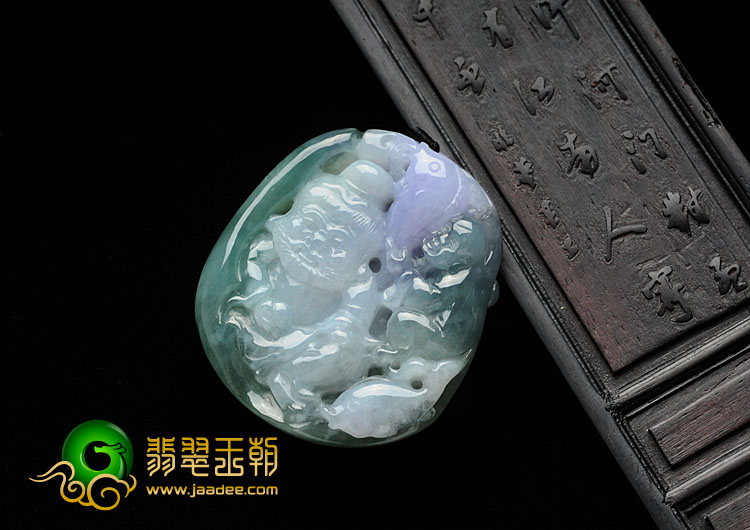 糯冰种三彩缅甸翡翠渔翁得利挂件