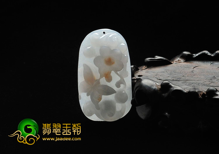 糯冰种飘黄花缅甸翡翠蝶恋花挂件