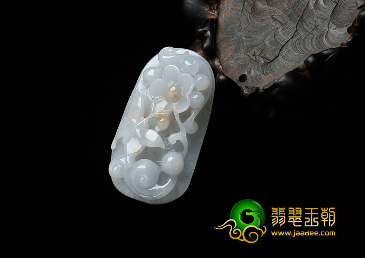 糯冰种飘黄花缅甸翡翠蝶恋花挂件