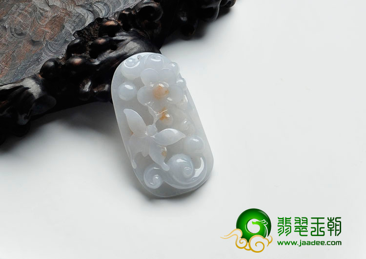 糯冰种飘黄花缅甸翡翠蝶恋花挂件