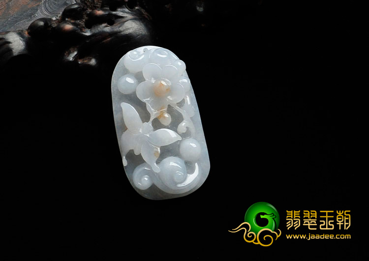糯冰种飘黄花缅甸翡翠蝶恋花挂件