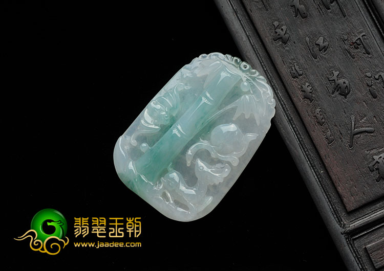 糯冰种飘蓝花缅甸翡翠福禄高升挂件
