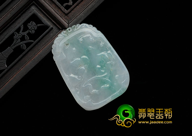 糯冰种飘蓝花缅甸翡翠福禄高升挂件