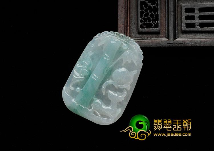 糯冰种飘蓝花缅甸翡翠福禄高升挂件