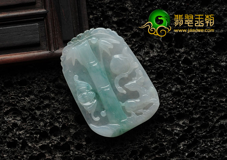 糯冰种飘蓝花缅甸翡翠福禄高升挂件