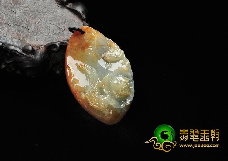 糯冰种红黄翡缅甸翡翠花开富贵挂件