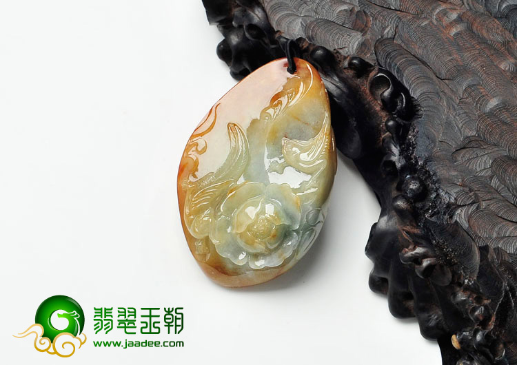 糯冰种红黄翡缅甸翡翠花开富贵挂件