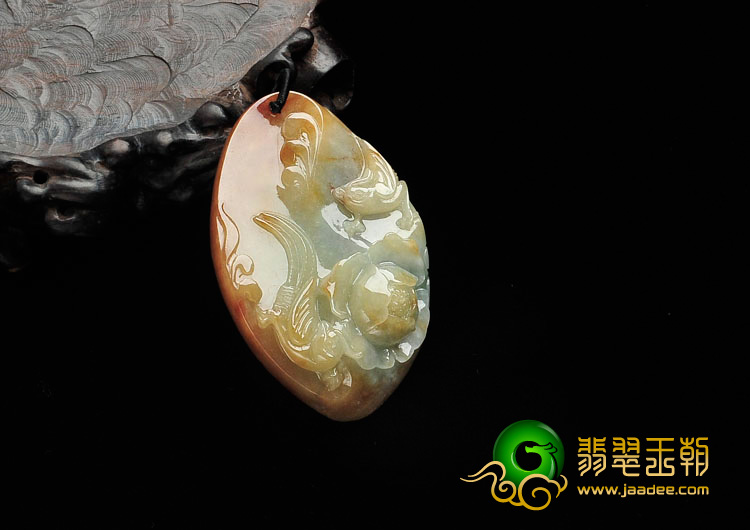 糯冰种红黄翡缅甸翡翠花开富贵挂件