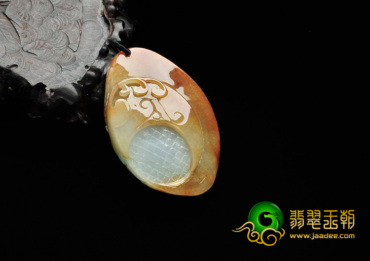 糯冰种红黄翡缅甸翡翠花开富贵挂件